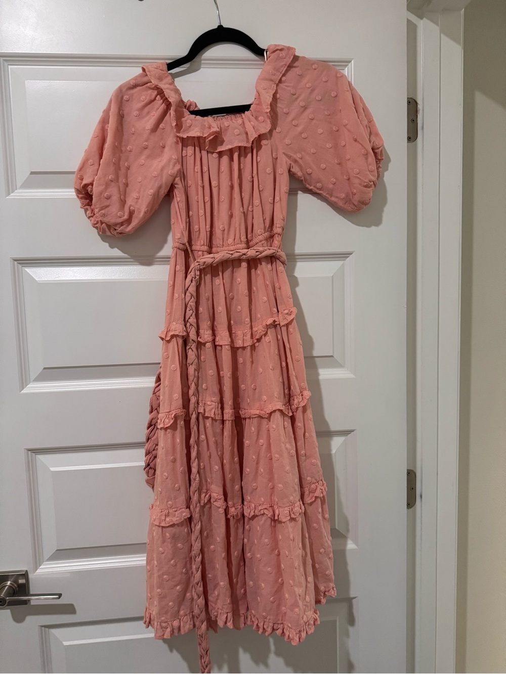 Chelsea & Violet Blush Pink Ruffle Tiered Dress with Puff Sleeves